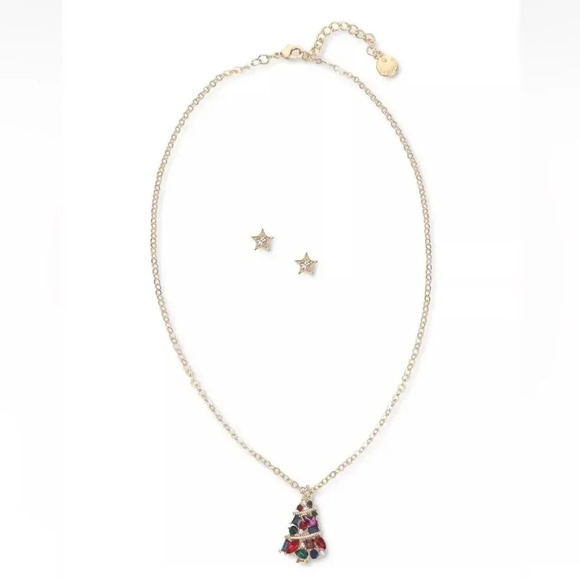 Christmas Tree Multicolor Crystal Tree Necklace & Star Stud Earrings Set NWT - Picture 5 of 5